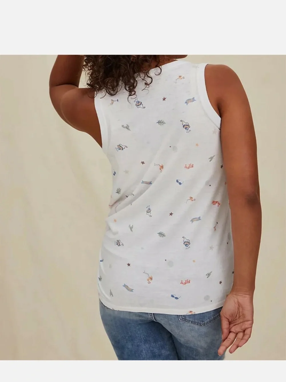 Torrid Summertime Print Crew Tank Vintage Burnout Lightweight White - Picture 2 of 6